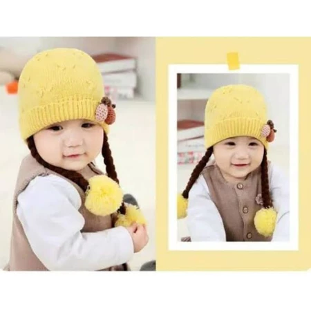 Topi Rajut Kepang Anak Bunga